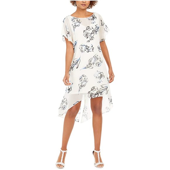 Adrianna Papell Dresses & Skirts - Adrianna Papell Women Chiffon Overlay Drap High Low Mini Dress White L